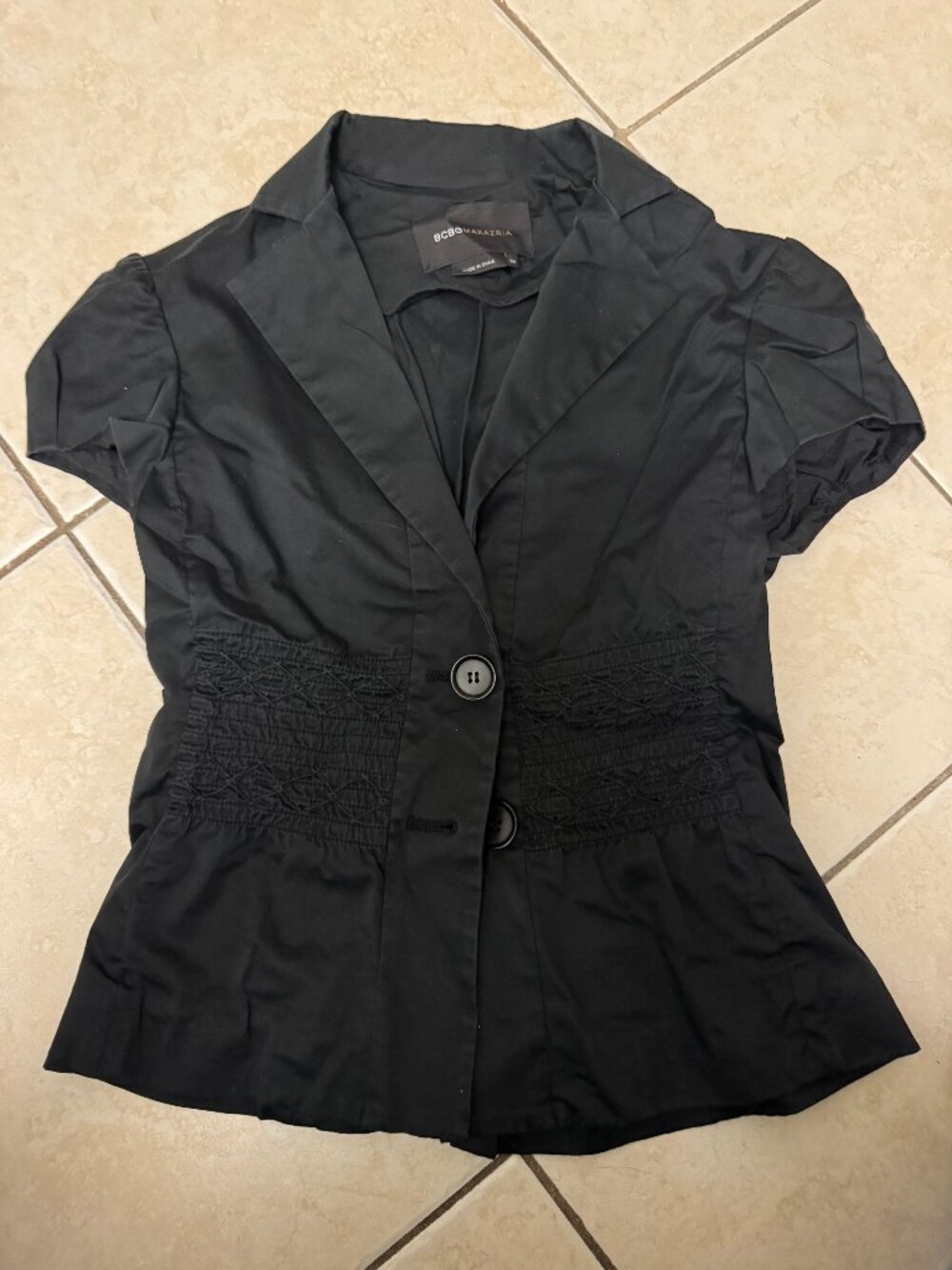 bcbgmaxazria black short sleeve blazer top / peplum blouson 🖤 office siren / y2